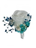 Floare de piept personalizabila, Cocarda, Mini roza criogenata si Plante naturale uscate (Albastru Alb), Eventissimi&reg;