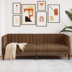 vidaXL Canapea cu 3 locuri, maro, piele &icirc;ntoarsă ecologică 372621