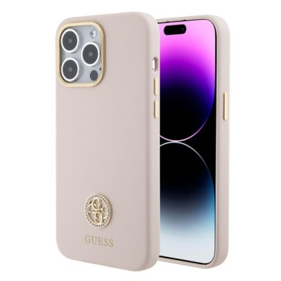 Husa pentru iPhone 15 Pro Max - Guess Silicone Logo Strass 4G (GUHCP15XM4DGPP) - Light Pink foto