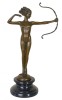 Femeie arcas-statueta Art Deco din bronz pe un soclu din marmura PAB023, Nuduri