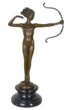 Femeie arcas-statueta Art Deco din bronz pe un soclu din marmura PAB023, Nuduri