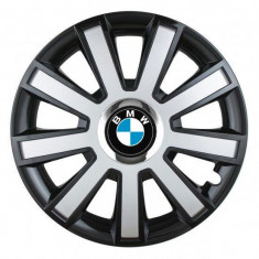 Set 4 capace roti Silver/black cu inel cromat pentru gama auto BMW, R14