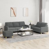 VidaXL Set de canapele cu perne, 3 piese, gri &icirc;nchis, textil