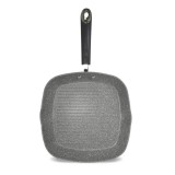 Tigaie Grill Bialetti Donatello Inductie 28x28 cm, Invelis Petravera Antiaderent, Aluminiu, Gri, Compatibila Inductie, 5 ani garantie
