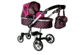 Carucior pentru papusi, negru cu buline roz, LeanToys, 5245