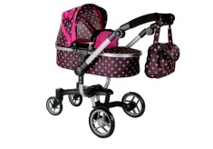 Carucior pentru papusi, negru cu buline roz, LeanToys, 5245