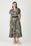 Medicine rochie din amestec de in culoarea negru, midi, evazati