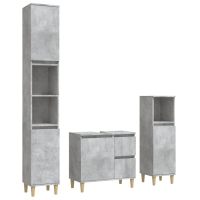 Set dulapuri de baie, 3 piese, gri beton, lemn prelucrat foto