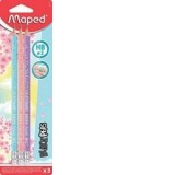 Creioane cu guma Black Peps Pastel HB 3 buc/set, Maped