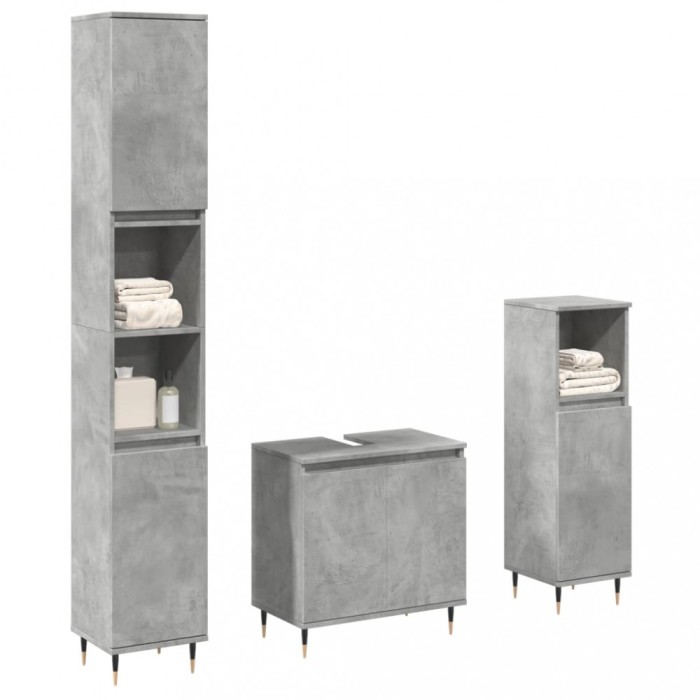 vidaXL Set mobilier de baie, 3 piese, gri beton, lemn compozit 3324952