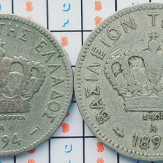 set 2 monede Grecia 10, 20 lepta 1894 - George I - km 57, 59 - A033