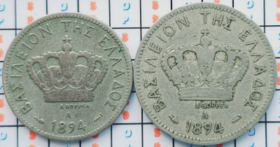 set 2 monede Grecia 10, 20 lepta 1894 - George I - km 57, 59 - A033 foto