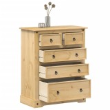 Dulap sertare lemn masiv pin Gossi Corona 92x48x114cm, 5 sertare, aspect rustic, depozitare, finisaj ceara miere