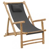 Scaun Terasa Gossi Gri Inchis, Bambus &amp; Panza, Pliabil, Reglabil, 60x106x90cm