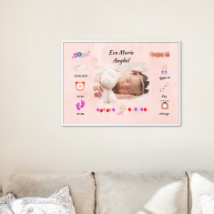 Poster si tablou personalizat Baby Girl Date eveniment nastere bebelus