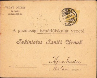 A504 Plic cu antet Vaday J&amp;oacute;zsef tanit&amp;oacute; (&amp;icirc;nvățător), Oradea, 1900 foto