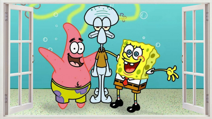 Sticker decorativ, SpongeBob, Turcoaz, 90 cm, 8329ST