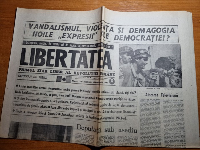 libertatea 27-28 septembrie 1991- mineriada,atacarea televiziunii,miron cosma
