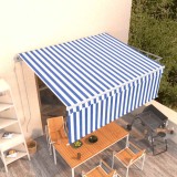 VidaXL Copertină retractabilă automat cu stor, albastru &amp; alb, 4x3 m