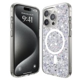 Husa pentru iphone 16 pro, glitter magsafe, atasare magnetica, white