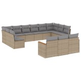 Set canapele de gradina, 13 piese, cu perne, bej, poliratan