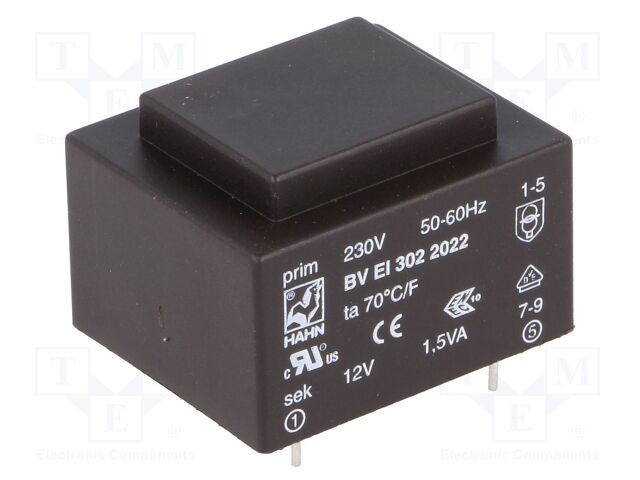Transformator &icirc;ncapsulat HAHN 1,5VA 230VAC 12V 125mA PCB