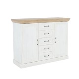 Cumpara ieftin Comoda 2 usi cu 5 sertare din pal alb pin nordic natur stejar salbatic Royal 127x46x98 cm