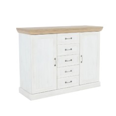 Comoda 2 usi cu 5 sertare din pal alb pin nordic natur stejar salbatic Royal 127x46x98 cm