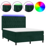 Cumpara ieftin Pat cu arcuri, saltea si LED, verde inchis, 140x200 cm, catifea