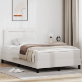 Pat box spring vidaXL cu saltea alb mic dublu din piele sintetică, Cap de pat vidaXL design simplu alb pur 100 cm din piele sintetică