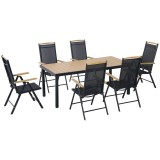 Set mobilier gradina/terasa, negru si stejar, 1 masa, 6 scaune, Abigail