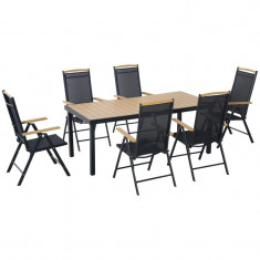 Set mobilier gradina/terasa, negru si stejar, 1 masa, 6 scaune, Abigail