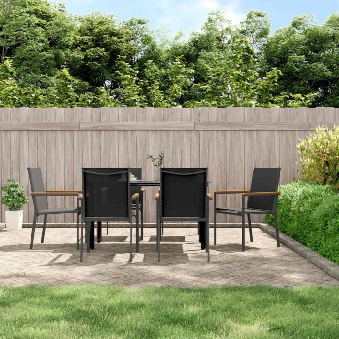 vidaXL Set mobilier de grădină, 7 piese, negru, textilenă și oțel 3187044