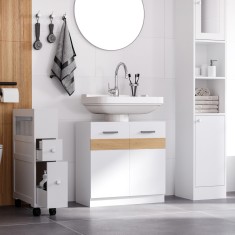 Kleankin Mobilier Sub Chiuveta Baie, Mobilier Baie Sub Chiuveta cu Usi din Lemn Alb, 60x30x60,5cm foto