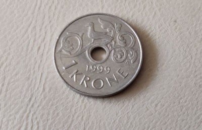 Norvegia - 1 krone / coroană (1999) - monedă s392 foto