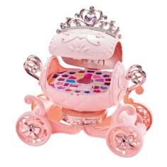 Trusa de machiaj pentru copii cu un design inedit, model Caleasca pentru Printese, Set Make-up WePro Store, farduri, ruj, numeroare accesorii de difer