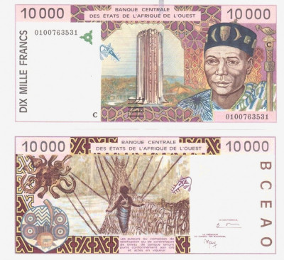 WEST AFRICAN STATES █ BURKINA FASO █ bancnota 10000 Francs █ 2001 █ P-314Cj UNC foto