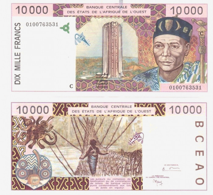 WEST AFRICAN STATES █ BURKINA FASO █ bancnota 10000 Francs █ 2001 █ P-314Cj UNC