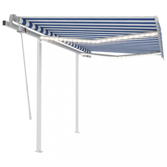 vidaXL Copertină retractabilă manual cu LED, albastru&amp;alb, 3x2,5 m