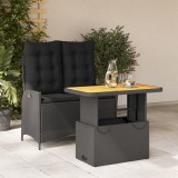 VidaXL Set mobilier de grădină cu perne, 2 piese, negru, poliratan