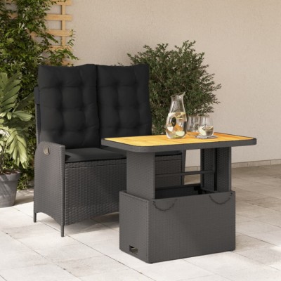 vidaXL Set mobilier de grădină cu perne, 2 piese, negru, poliratan foto