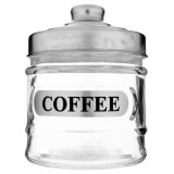 Recipient din sticla cu capac metalic pentru cafea, Neirini, Transparent/Argintiu, 250 ml