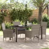 Set mese grădină vidaXL 5 piese cu perne Ratan gri poli, Masă vidaXL Black 160x80x73 cm din sticlă securizată