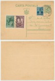 Romania 1934 serie 2 timbre Saptamana Fructelor folosita pe carte postala - intreg postal Carol II