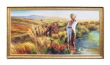 Tablou peisaj din natura pictat manual inramat, Reverie, 130x70cm ulei pe panza, rama din lemn, Mircea Iordache