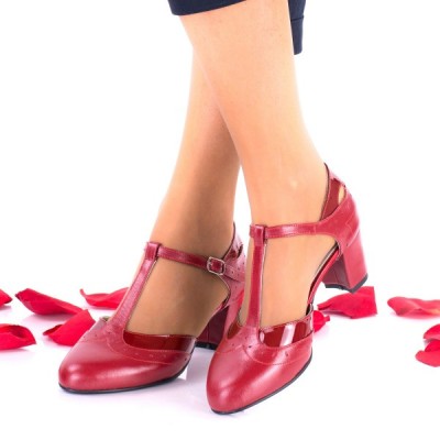 Pantofi dama rosii, eleganti din piele naturala toc 5cm - NAA50RLP foto