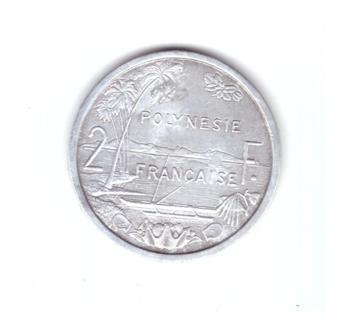 Moneda Polinezia Franceza 2 francs/franci 1983, stare buna, curata, cu urme de tragere de la matrita