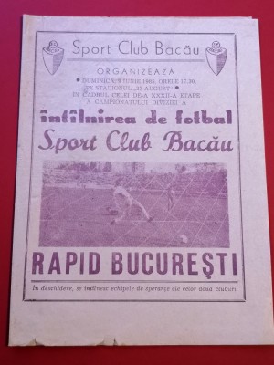 Program meci fotbal SC BACAU - RAPID BUCURESTI (09.06.1985) foto