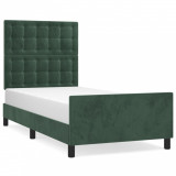 Cadru de pat cu tăblie, verde &icirc;nchis, 100x200 cm, catifea