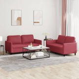 vidaXL Set de canapele cu perne, 2 piese, roșu vin, piele ecologică